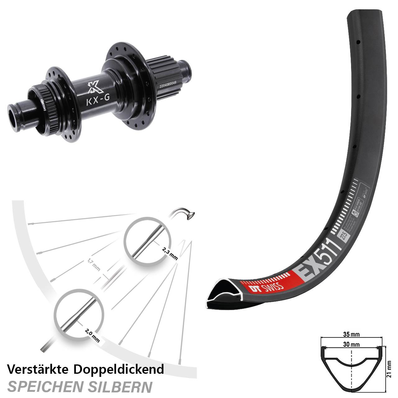 Disc Hinterrad 29 Zoll DT Swiss EX511 KX-GS verstärkt Micro Spline 12x142