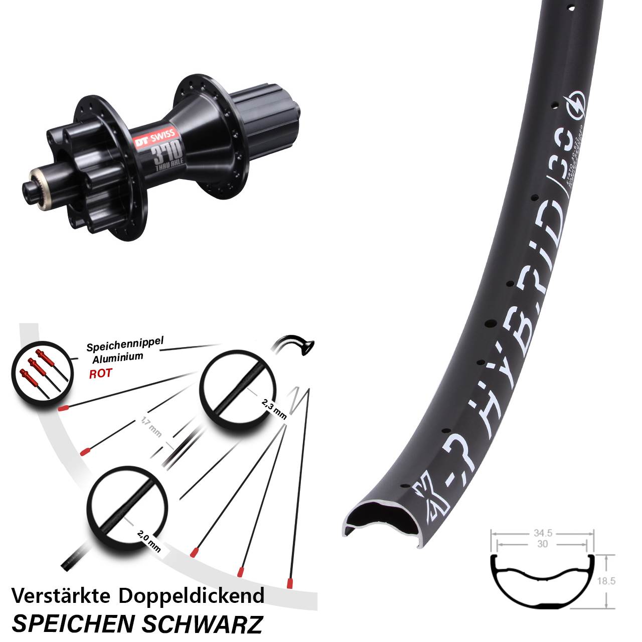 29 Zoll KX-R Hybrid 30 DT Swiss 370 Disc Laufrad für Schnellspanner 8-11 fach HG