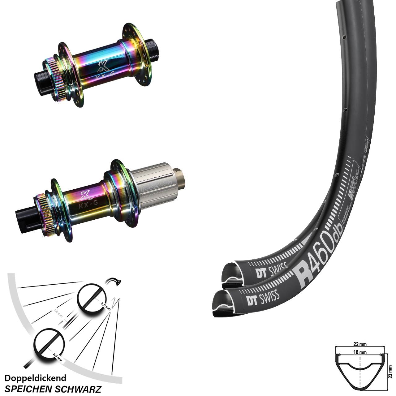 Laufradsatz 28 Zoll DT Swiss R 460 KX-G Oilslick Steckachse 12x100/142 mm