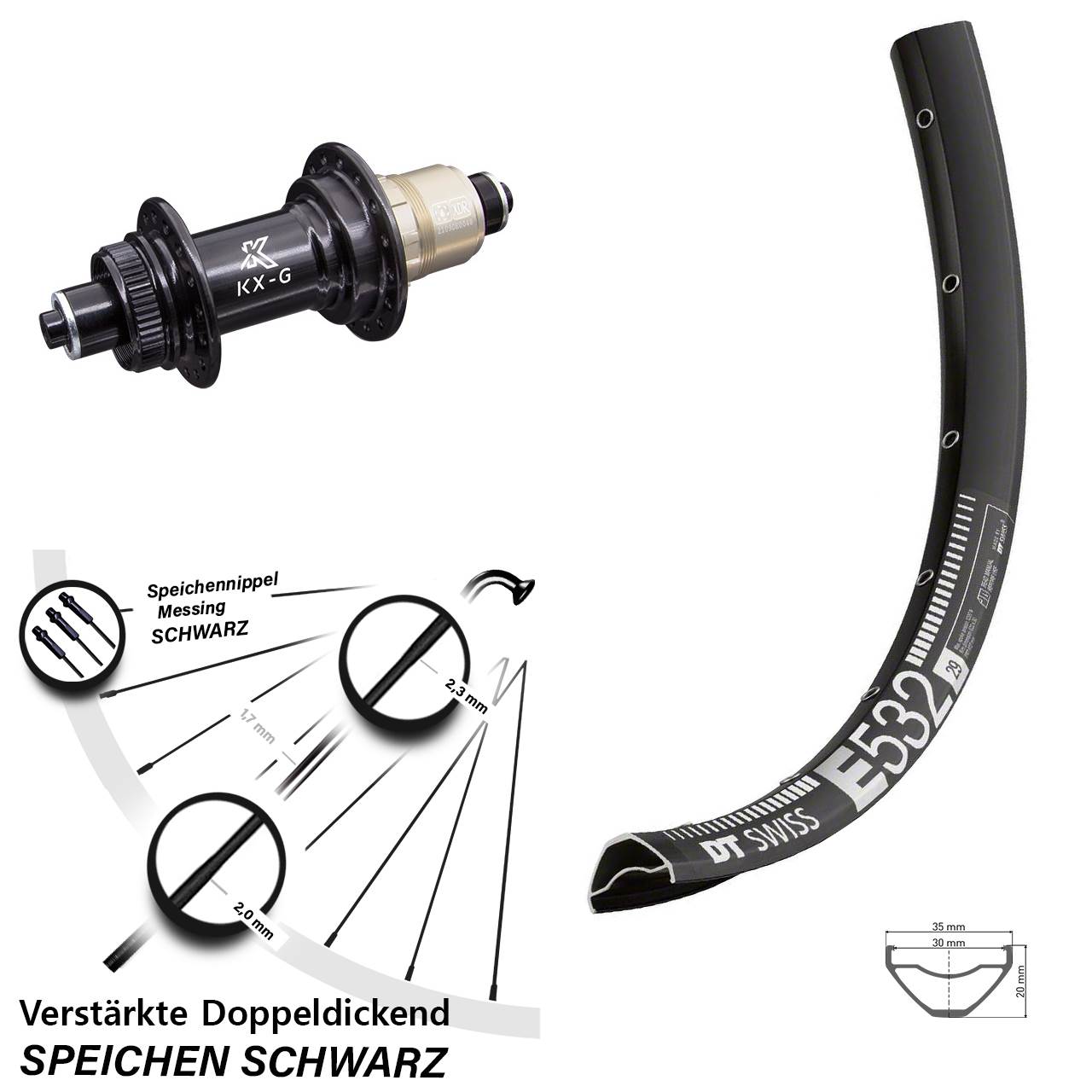 Hinterrad Centerlock 29 Zoll DT Swiss E 532 KX-G XDR für Schnellspanner