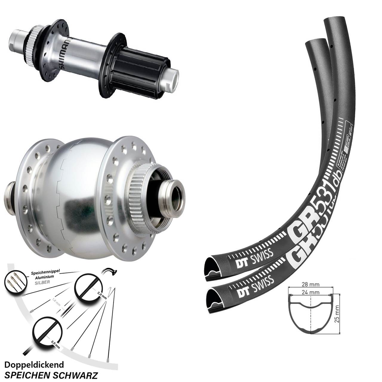 Disc Laufrad-Satz 29 Zoll DT Swiss GR 531 SON 28 silbern Shimano GRX 8-12 fach HG