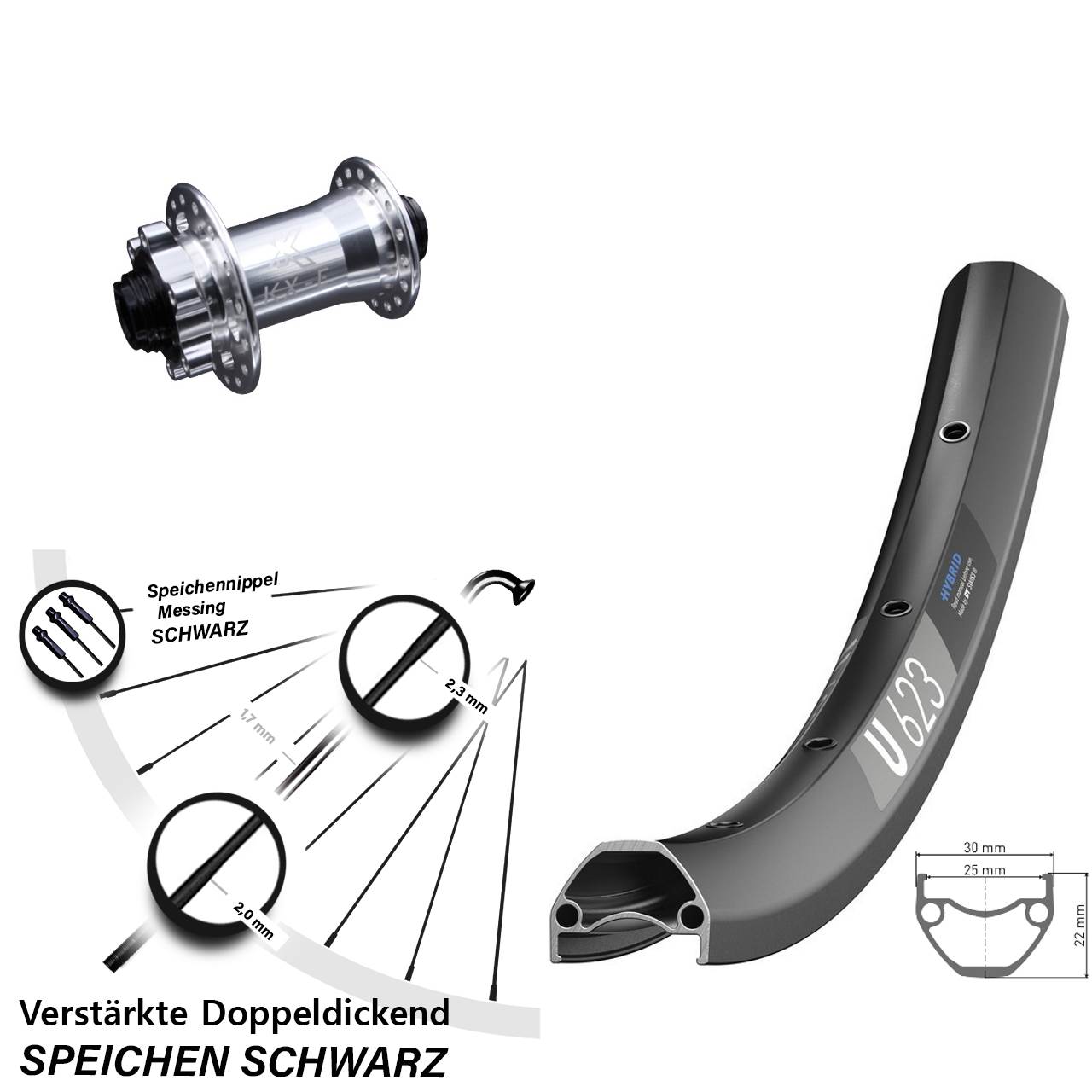 29 Zoll Vorderrad DT Swiss U 623 Disc mit KX-E Nabe silbern Steckachse E-Bike