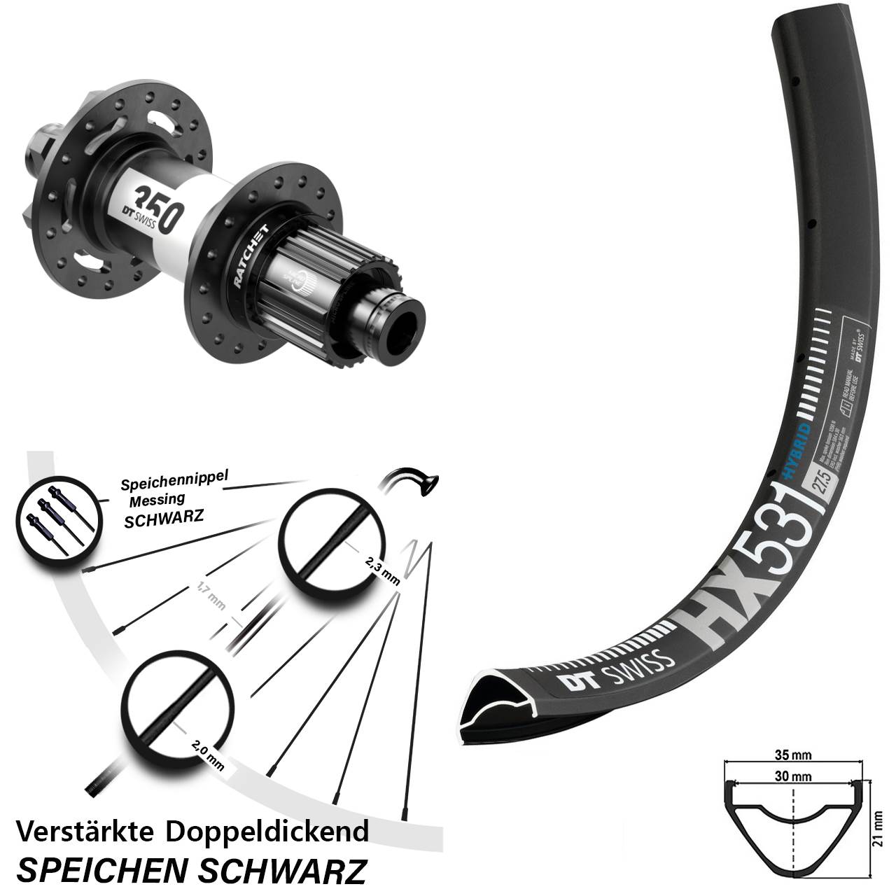 29 Zoll DT Swiss HX 531-350 Disc Laufrad 12x148 Shimano Micro Spline