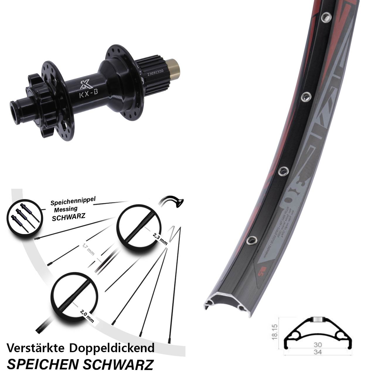 Rodi TRYP 30 KX-B 29 Zoll 6-Loch Hinterrad 12x148 Shimano Micro Spline