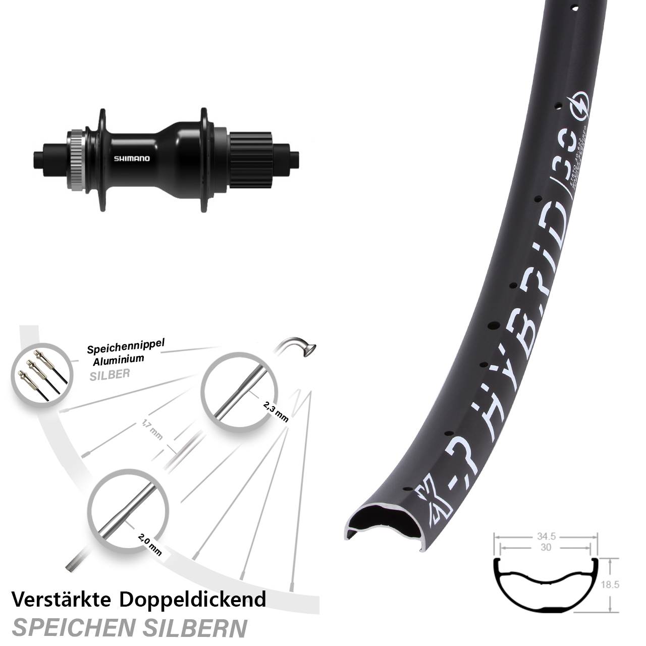 KX-R Hybrid 30 Shimano FH-QC500 29 Zoll Disc Laufrad für Schnellspanner Micro Spline