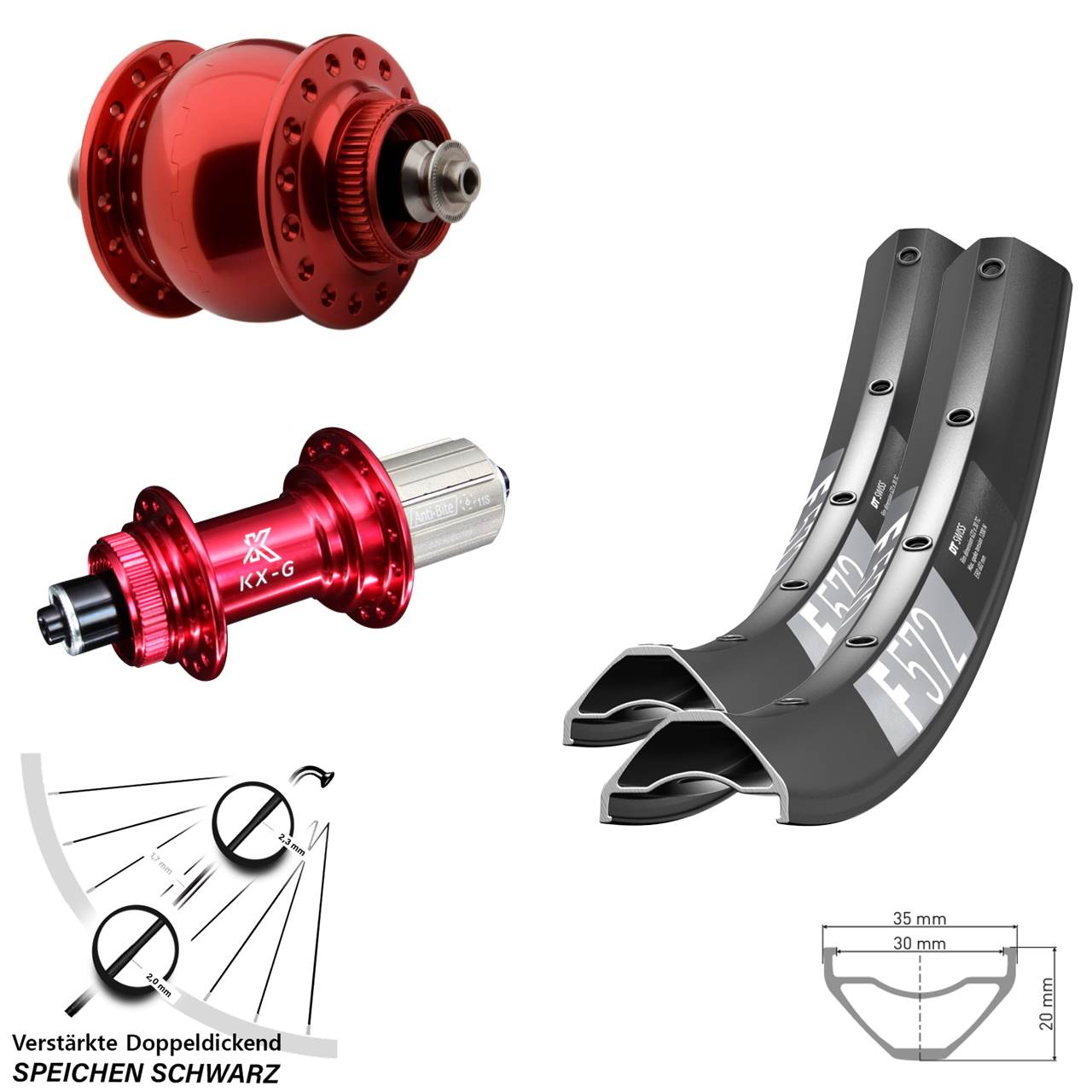 Disc Laufradsatz für Schnellspanner 29 Zoll DT Swiss F572 KX-G rot SONdelux 8-12 fach HG