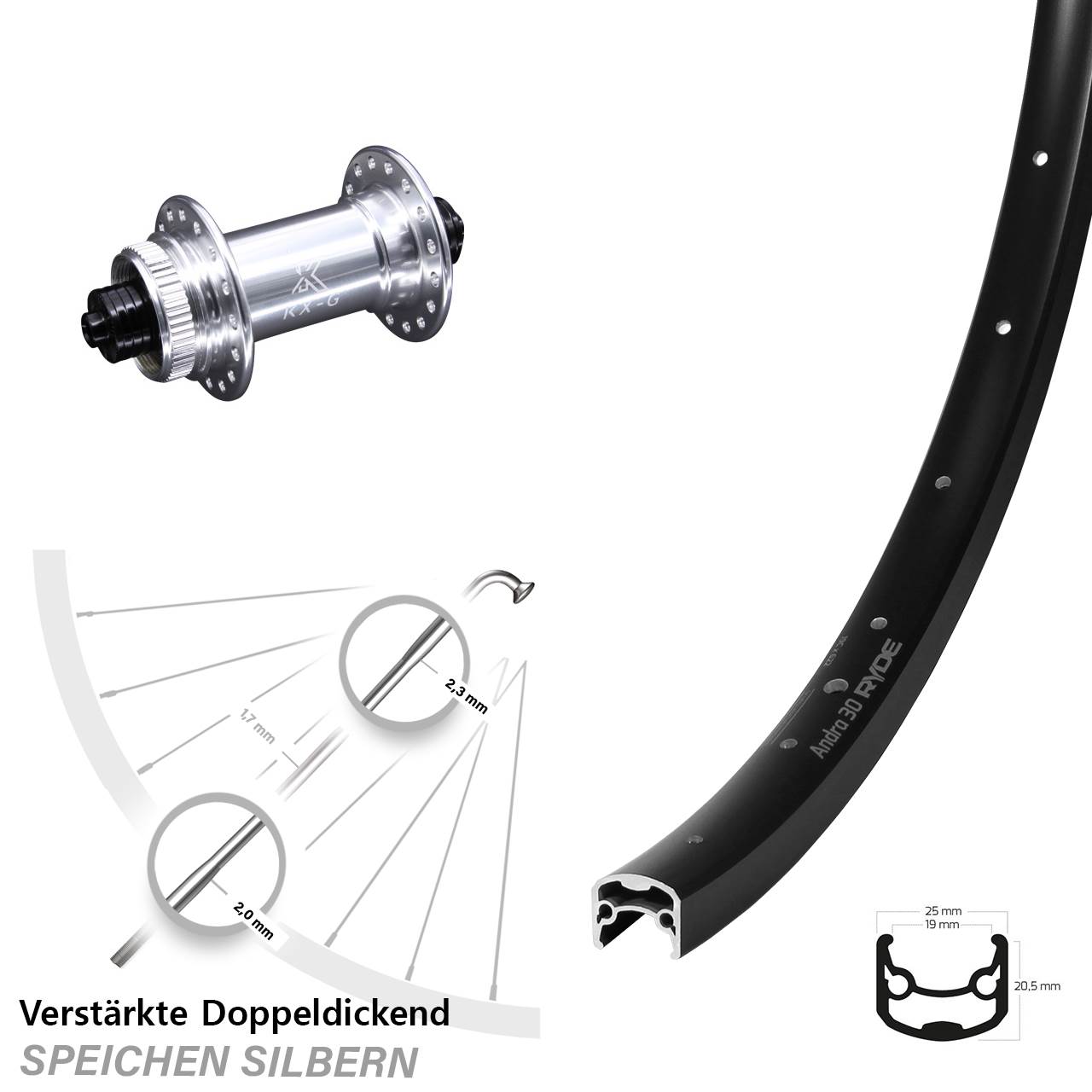 Disc Vorderrad 28 Zoll Ryde Andra 30 KX-G QR silbern