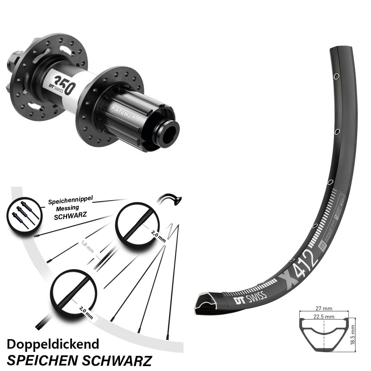 DT Swiss X 412-350 28 Zoll Disc Hinterrad 12x142 8-11 fach