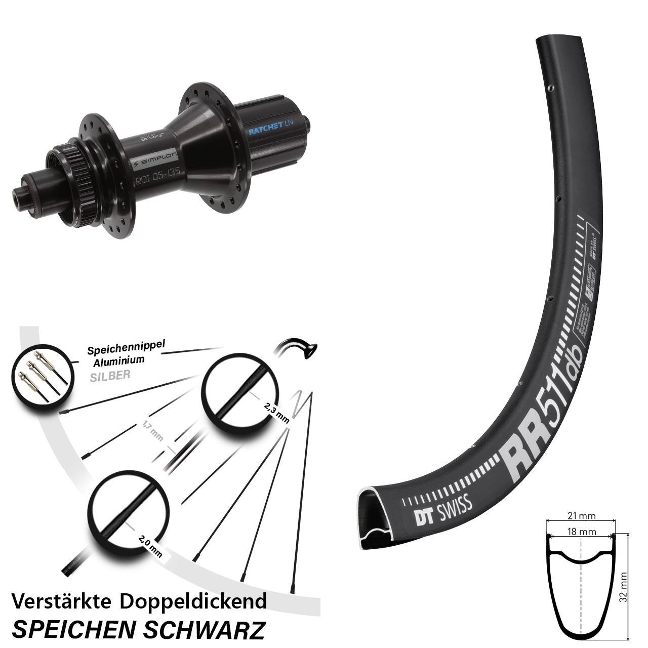 Centerlock Hinterrad QR 28 Zoll DT Swiss RR511-370 Hybrid 8-11 fach