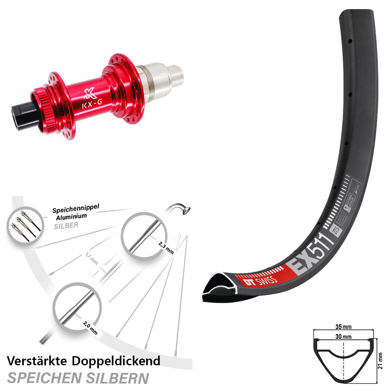 Disc Hinterrad 29 Zoll DT Swiss EX 511 KX-G rot XDR 12x142