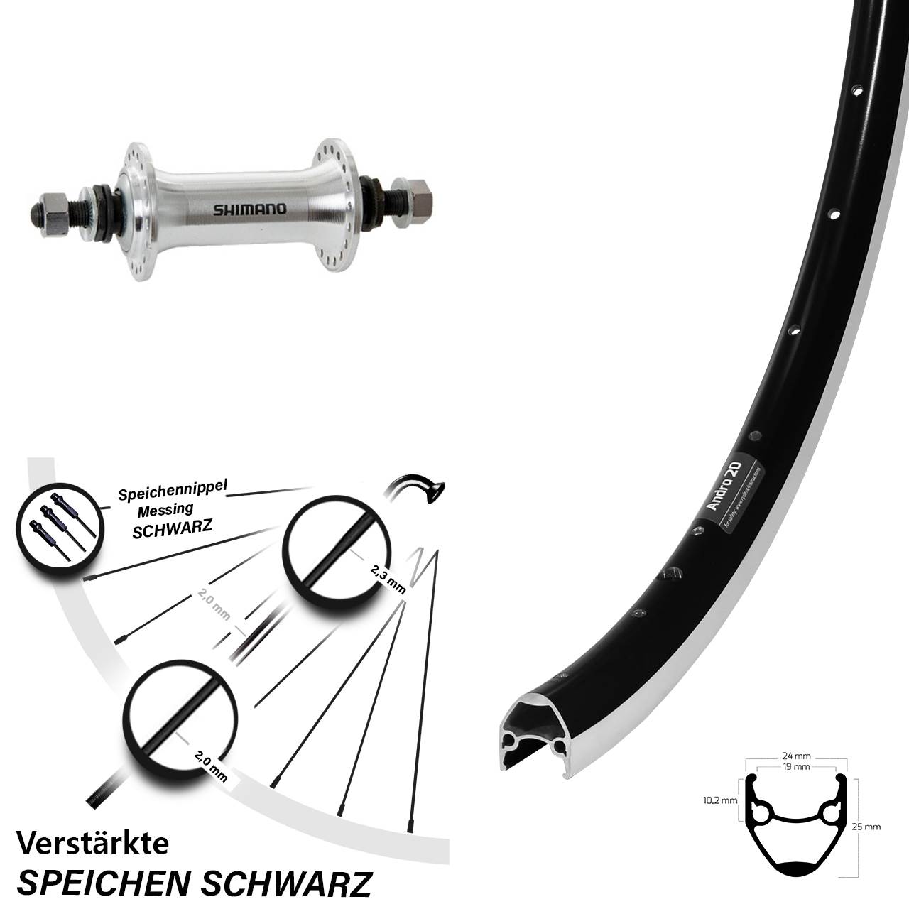 28 Zoll Shimano Vorderrad Ryde Andra 20