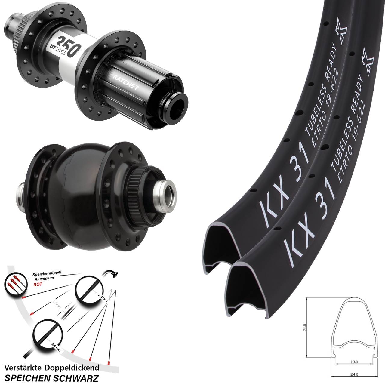 Disc Laufrad-Satz 28 Zoll KX 31 DT Swiss 350 SONdelux 11-12 fach 12x100/142