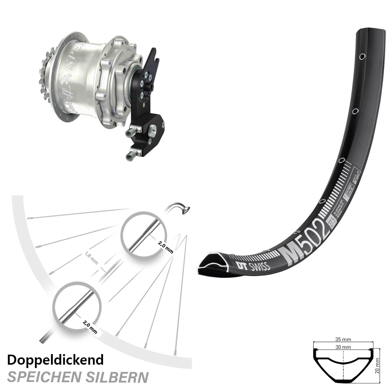 DT Swiss M502 Rohloff CC DB OEM2 Tandem 29 Zoll Disc Hinterrrad