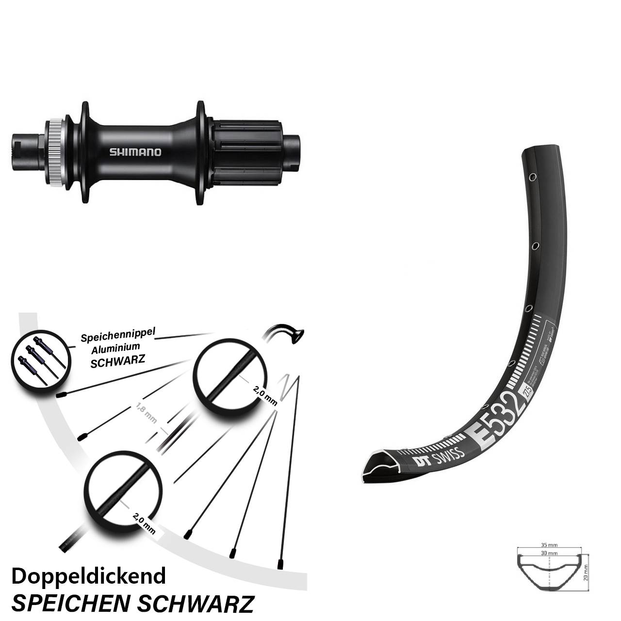 DT Swiss E 532 Shimano FH-MT400 29 Zoll Disc Laufrad 12x142 8-11 fach