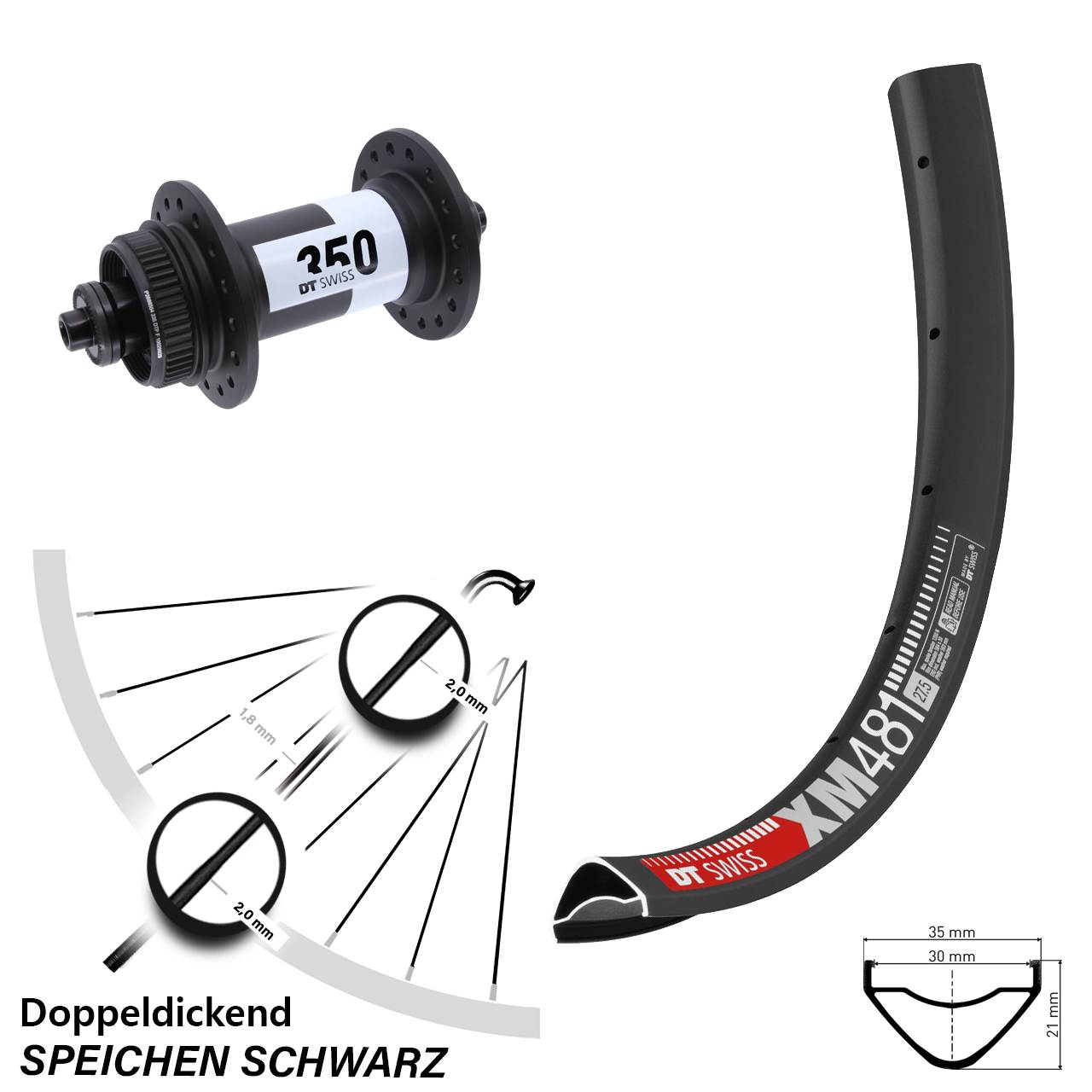 Vorderrad Centerlock 27,5 Zoll DT Swiss XM481-350 für Schnellspanner