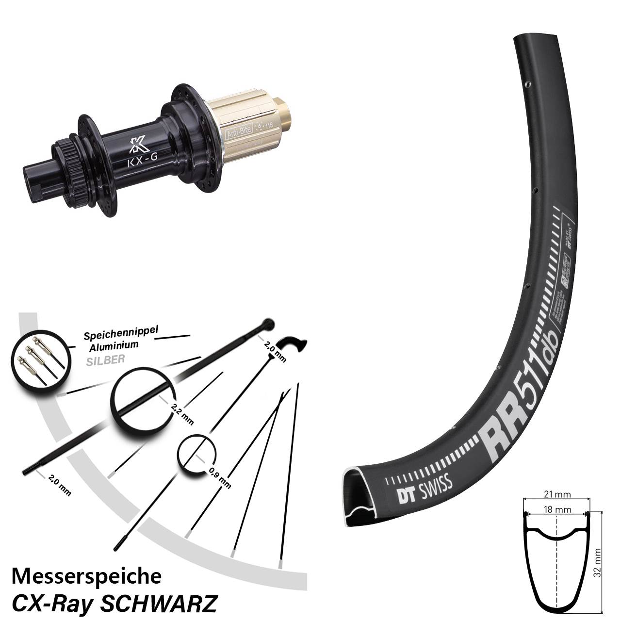 28 Zoll DT Swiss RR511 KX-G Disc Laufrad 12x142 8-12 fach CX-Ray