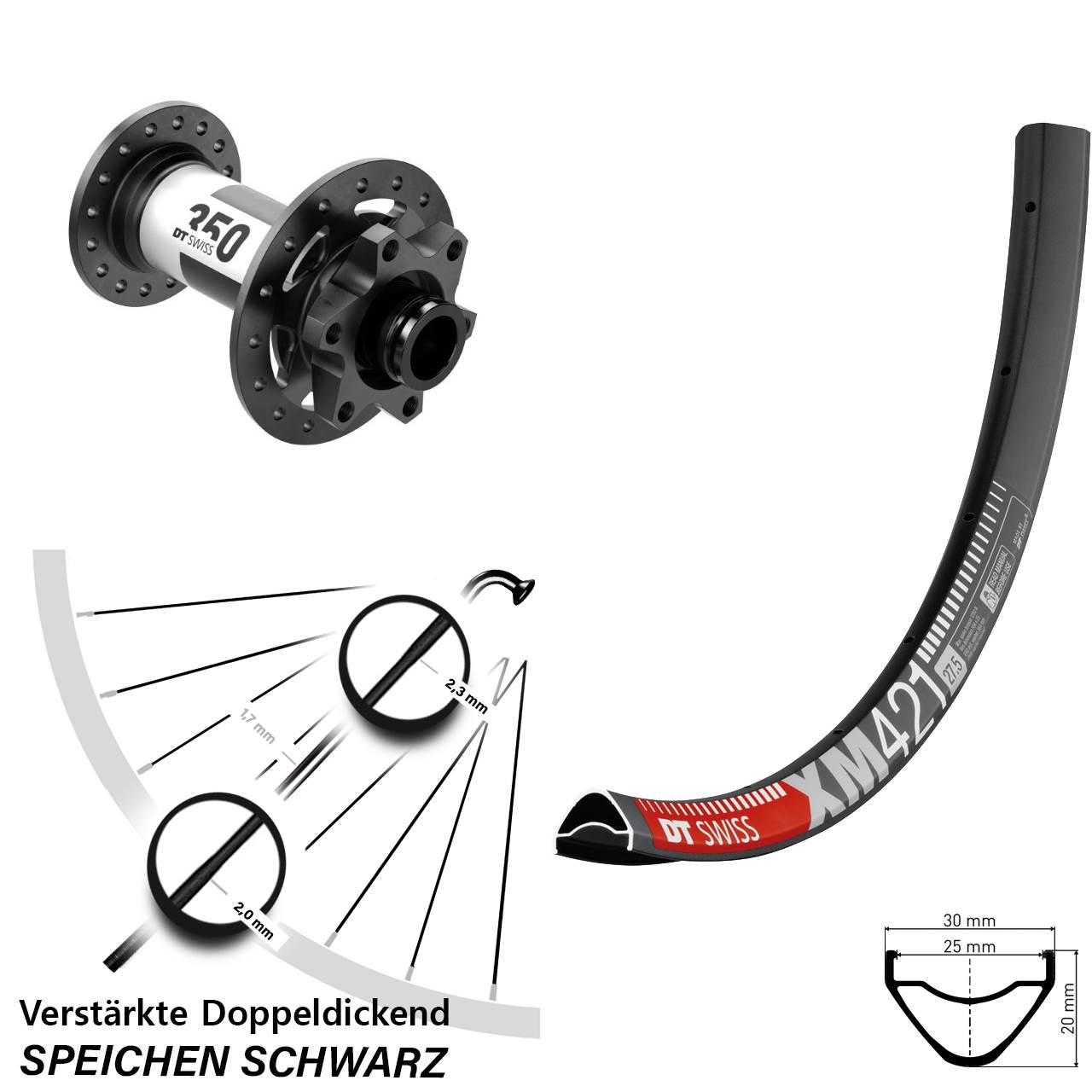 XM 421 DT Swiss 350 Boost 15x110 mm MTB Vorderrad 29 Zoll für 6-Loch