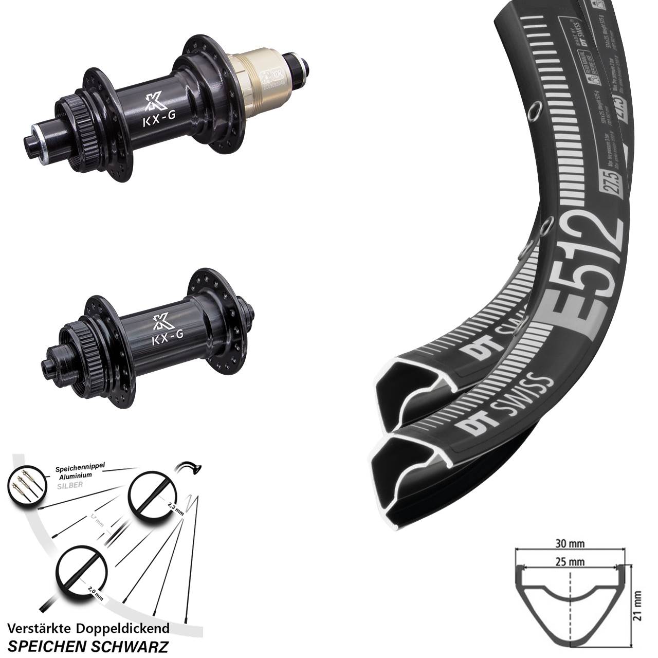 Laufradsatz Centerlock 27,5 Zoll DT Swiss E512 KX-G SRAM XDR QR