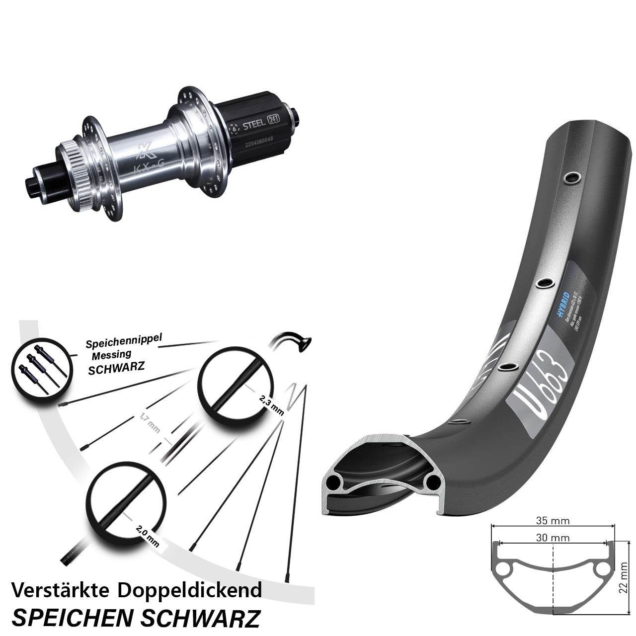 Disc Hinterrad für Schnellspanner 20 Zoll DT Swiss U663 KX-GS 8-12 fach