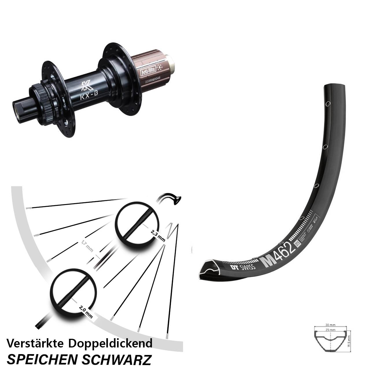 DT Swiss M462 KX-B 29 Zoll Hinterrad Centerlock 12x148 Boost 8-12 fach HG