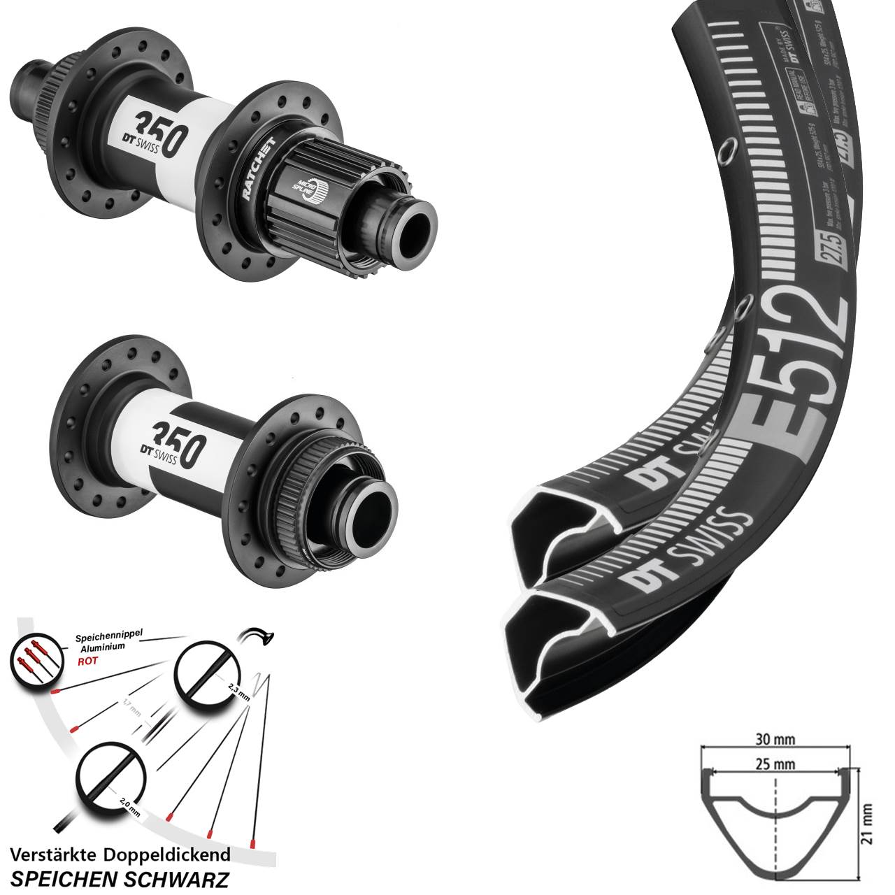 29 Zoll Laufrad-Satz DT Swiss E512-350 Ratchet 36 Micro Spline 15x110 12x148