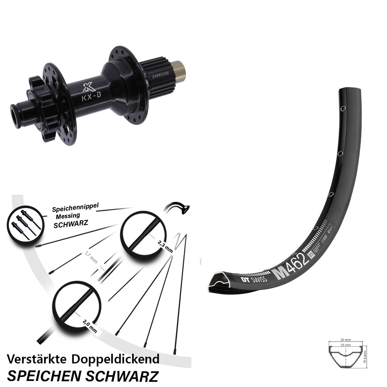 DT Swiss M 462 KX-B 27,5 Zoll Hinterrad 6-Loch 12x148 Boost Shimano Micro Spline