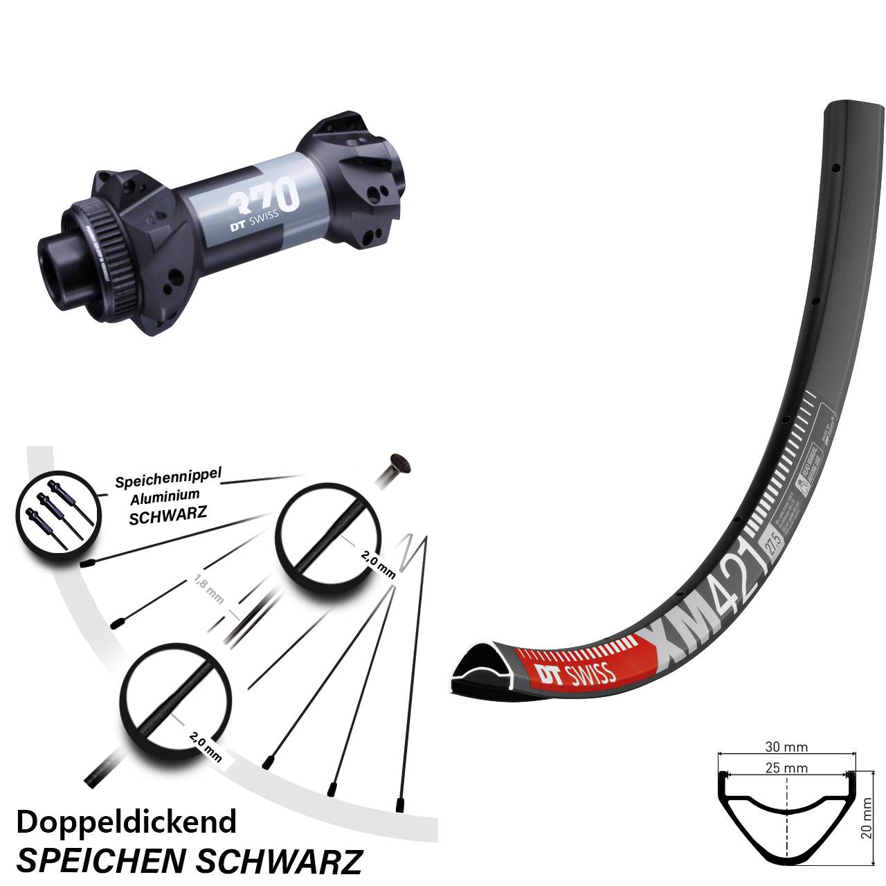 XM 421 DT Swiss 370 Boost 15x110 mm Straightpull Vorderrad 27,5 Zoll Centerlock