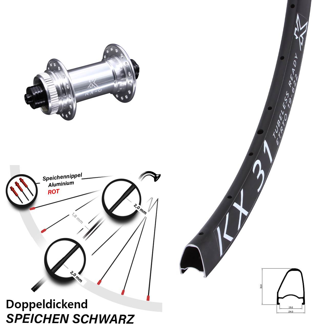 Laufrad 28 Zoll KX-G 31 OS Disc Centerlock 5/100 silbern