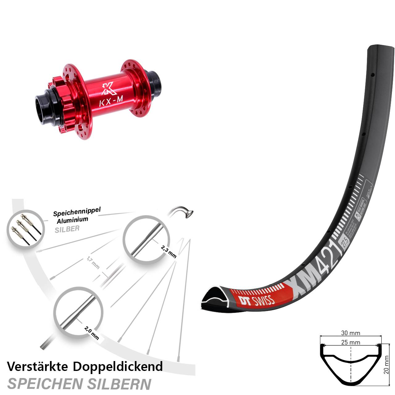 DT Swiss XM 421 KX-M rot 29 Zoll Disc Vorderrad 20x110 non Boost