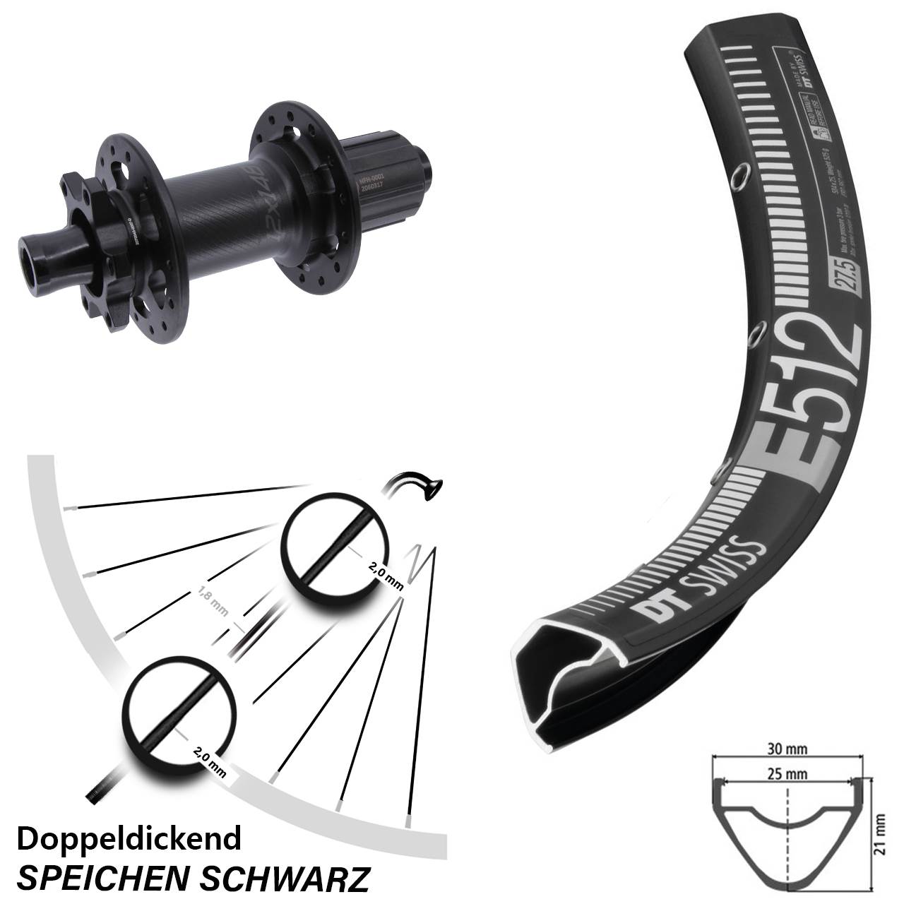 29 Zoll 6-Loch Hinterrad DT Swiss E 512 Bear Pawls 8-11 fach HG 12x148 Boost
