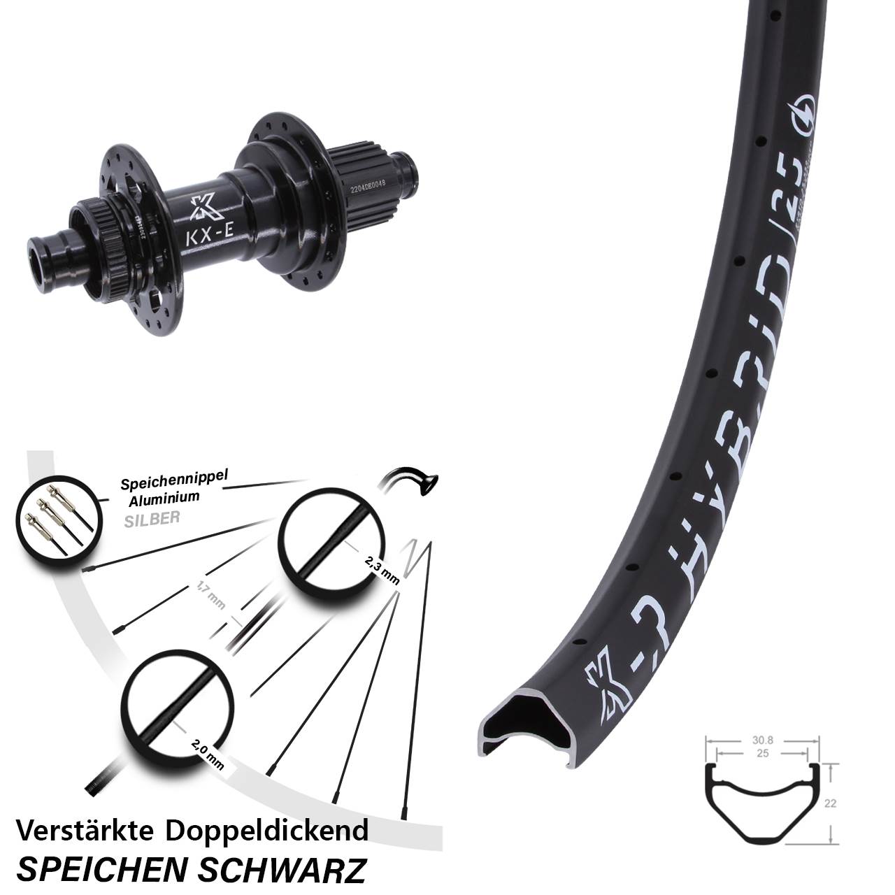 28-29 Zoll KX-R Hybrid 25 Hinterrad E-Bike Boost Shimano Micro Spline