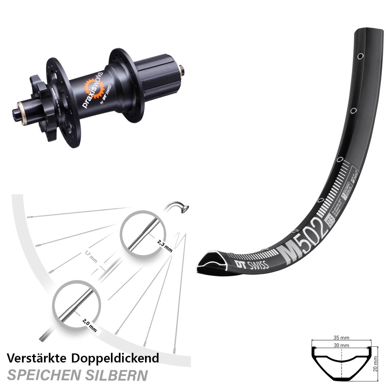 DT Swiss M502-350 6-Loch 5x135 HG 29 Zoll Hinterrad 6-Loch QR 8-11 fach