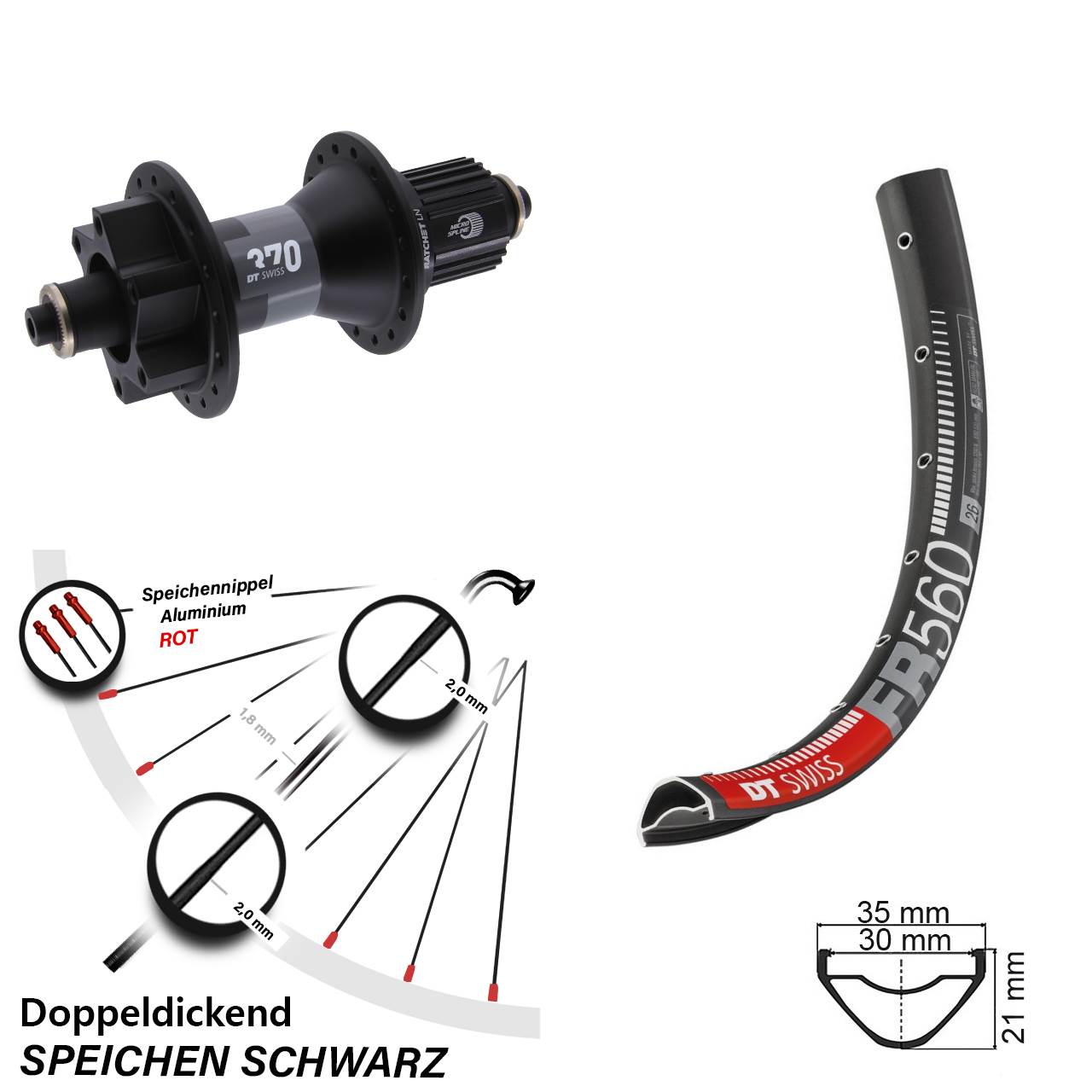 26 Zoll DT Swiss FR560-370 Hinterrad 6-Loch für Schnellspanner Micro Spline