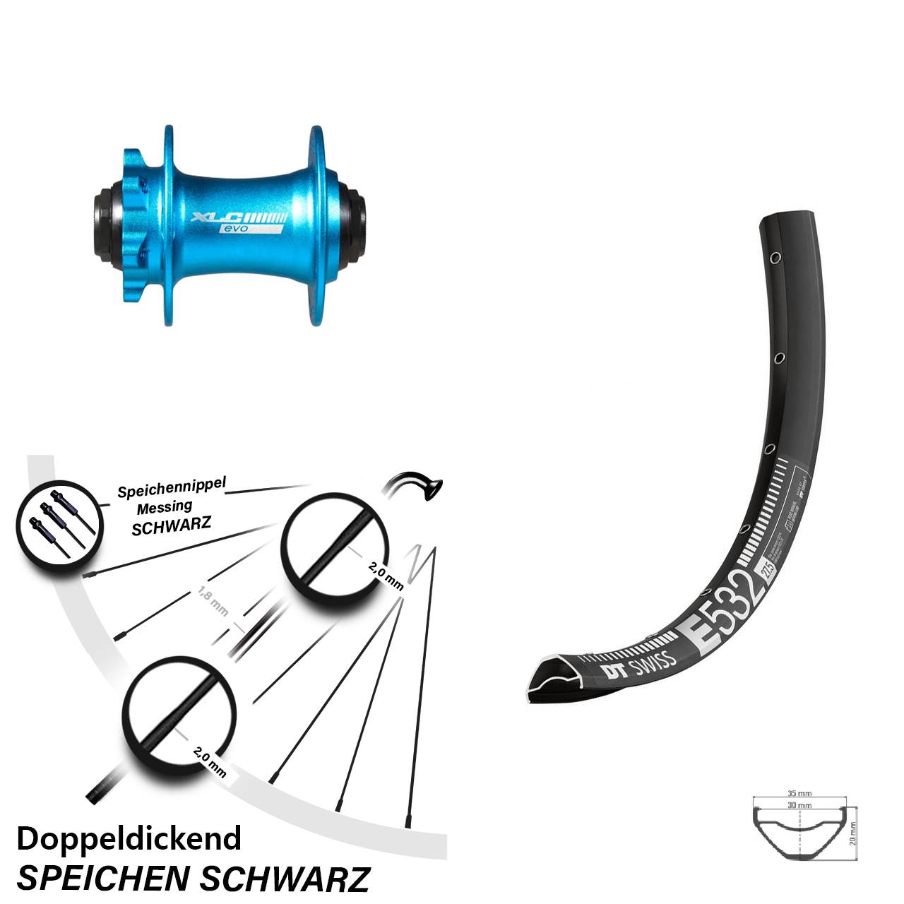 Disc Vorderrad 29 Zoll DT Swiss E 532 XLC Evo blau 15x100