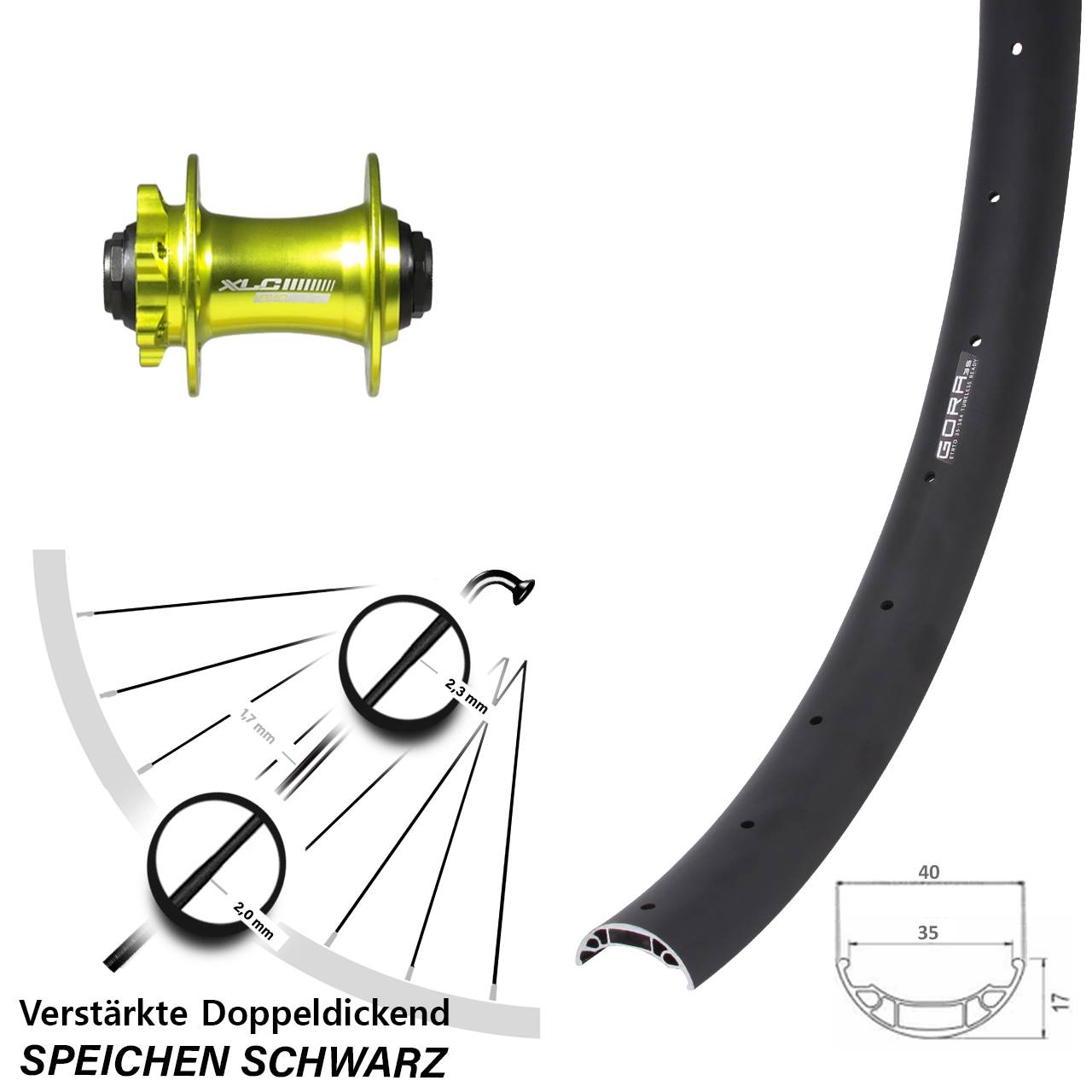 Gora 35 XLC Evo grün eloxiert 27,5 Zoll Vorderrad 6-Loch 15x100