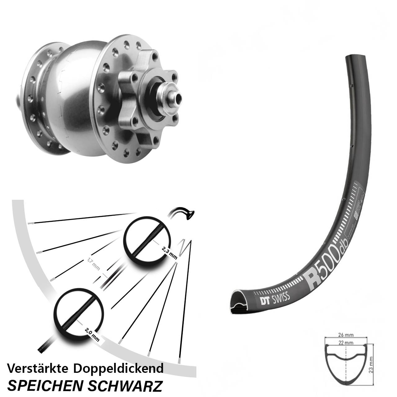DT Swiss R 500 SON 28 Zoll Disc Laufrad mit Nabendynamo für Schnellspanner