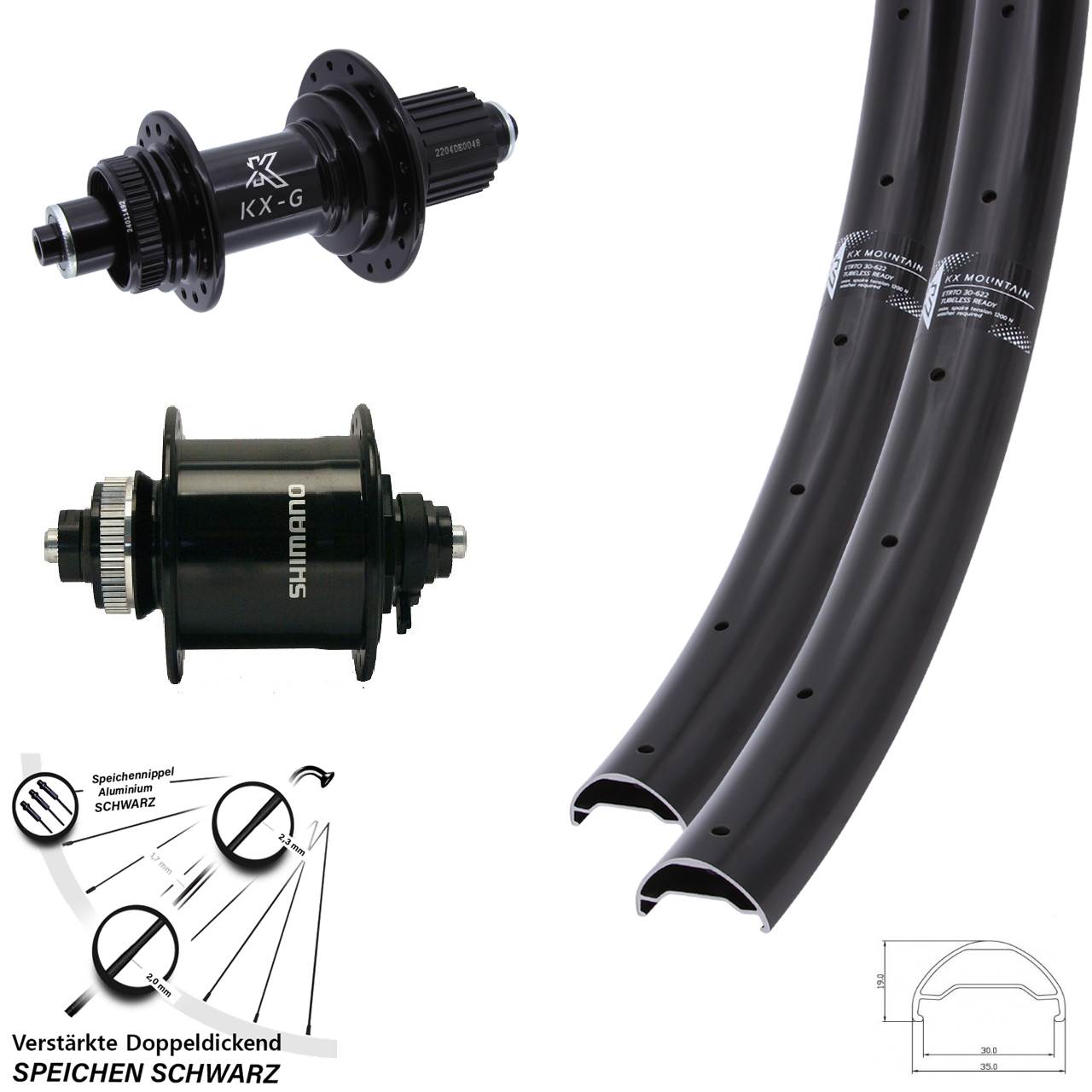 29 Zoll KX-GS Mountain TR Heavy Duty Shimano DH-UR700-3D Disc Laufradsatz QR Micro Spline