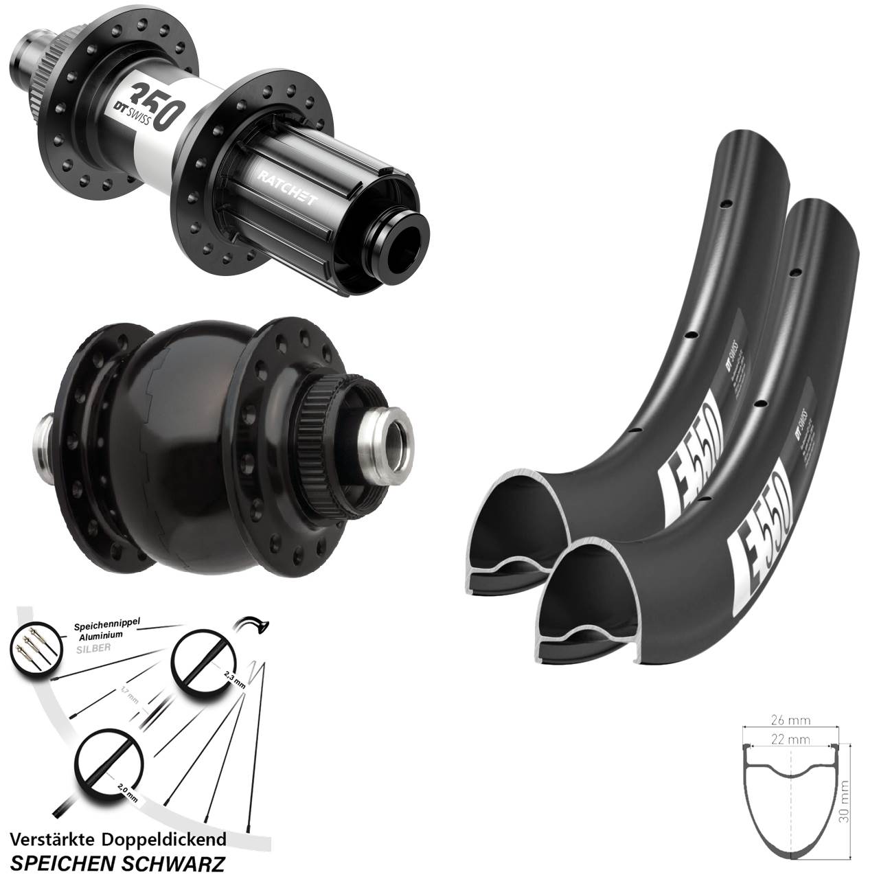 DT Swiss E550-350 SON 28 Zoll Centerlock Laufradsatz 12x100/142 11-12 fach