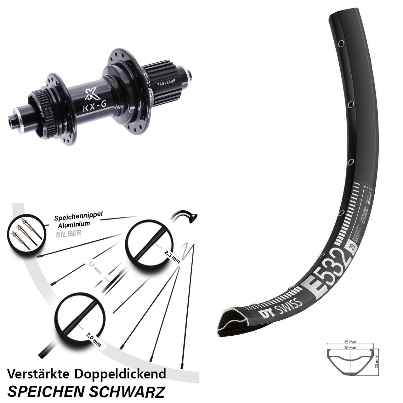 Centerlock Hinterrad für Schnellspanner 29 Zoll DT Swiss E 532 KX-G Micro Spline