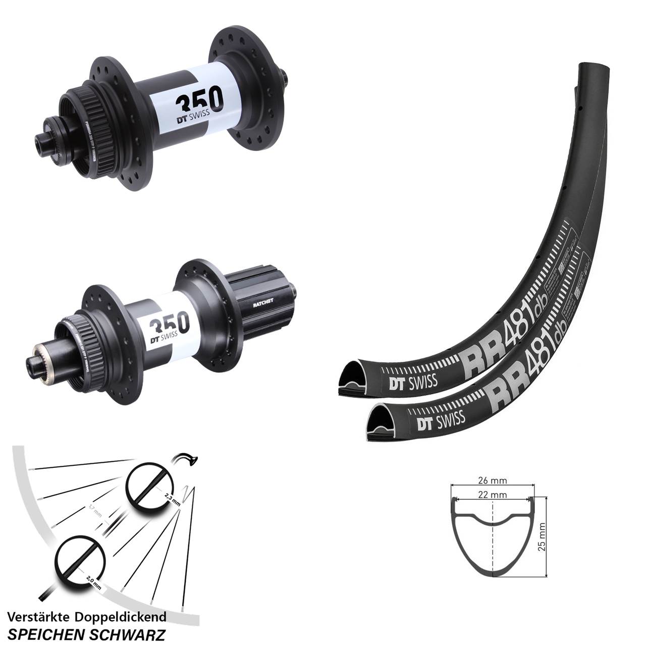 DT Swiss RR481-350 Ratchet 36 28 Zoll Laufradsatz Disc QR 8-11 fach