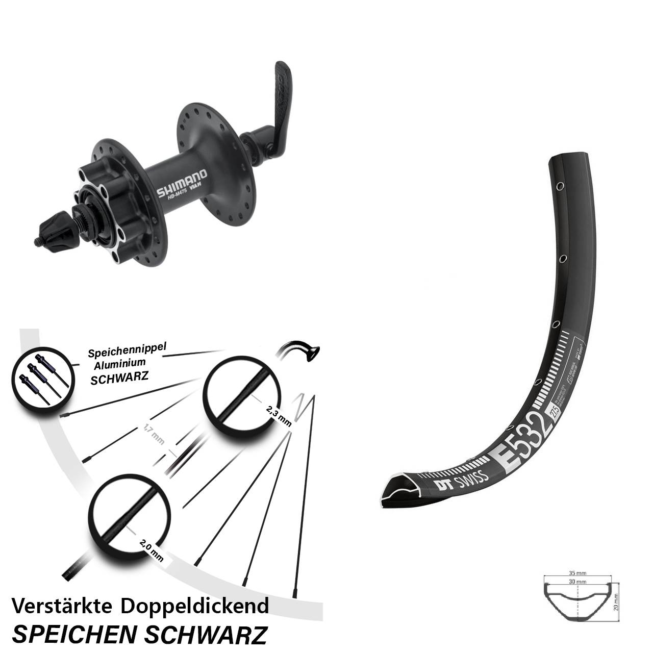 DT Swiss E 532 Shimano Alivio 29 Zoll Disc Vorderrad für Schnellspanner