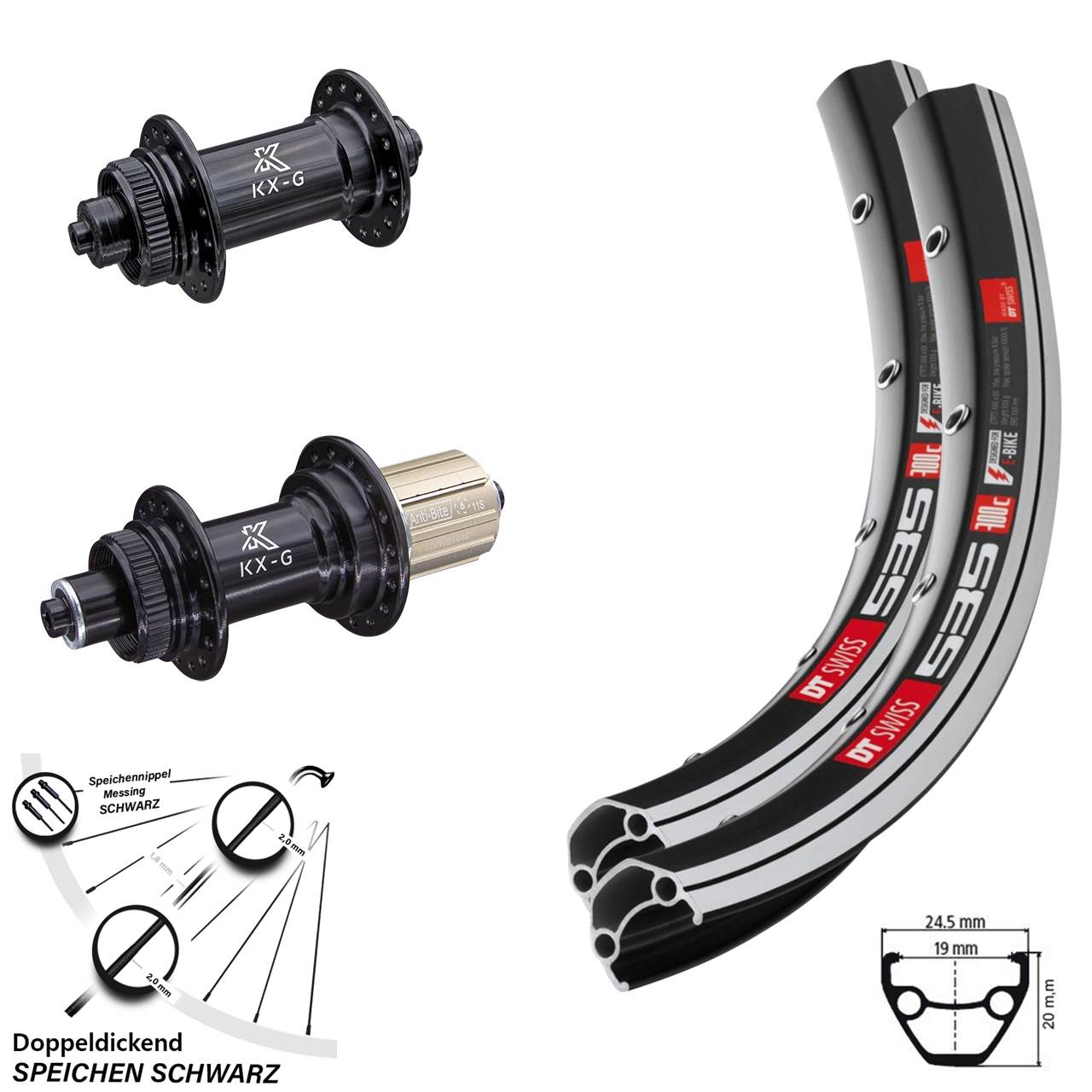 28 Zoll Laufradsatz DT Swiss 535 Felgenbremse Schnellspanner KX-G Nabe 8-12 fach