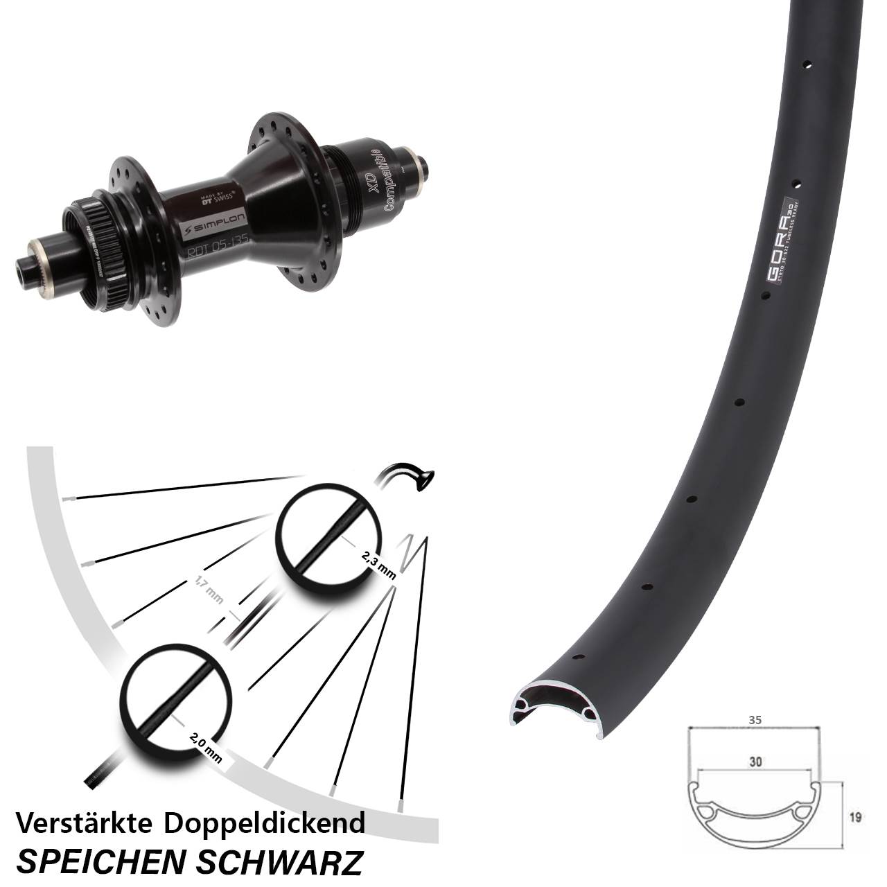 27,5 Zoll Gora 30 DT Swiss 370 Disc Hinterrad für Schnellspanner XD 11-12 fach