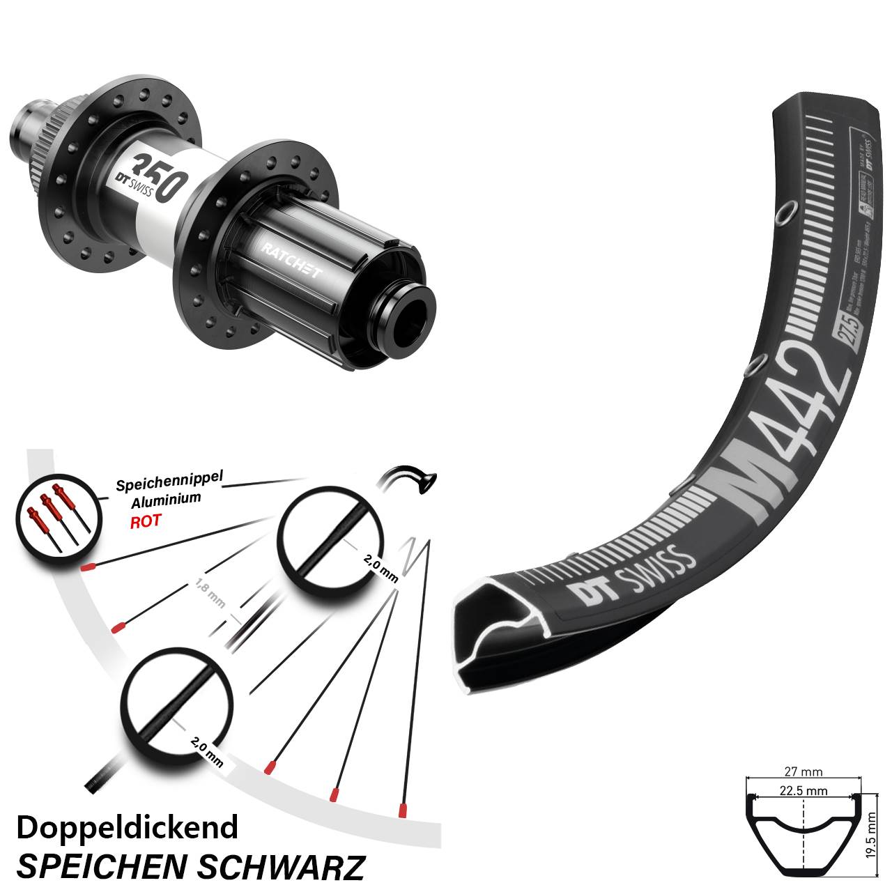 DT Swiss M442 DT Swiss 350 29 Zoll Centerlock Hinterrad 12x142 11-12 fach