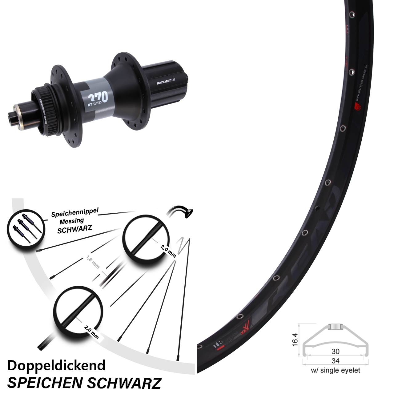 Hinterrad 27,5 Zoll Rodi Ready 30 DT Swiss 370 8-12 fach
