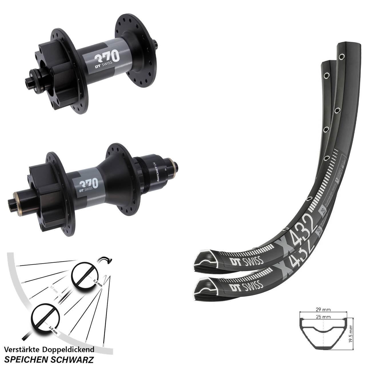 6-Loch Laufradsatz 29 Zoll DT Swiss X432 DT Swiss 370 SRAM XD QR