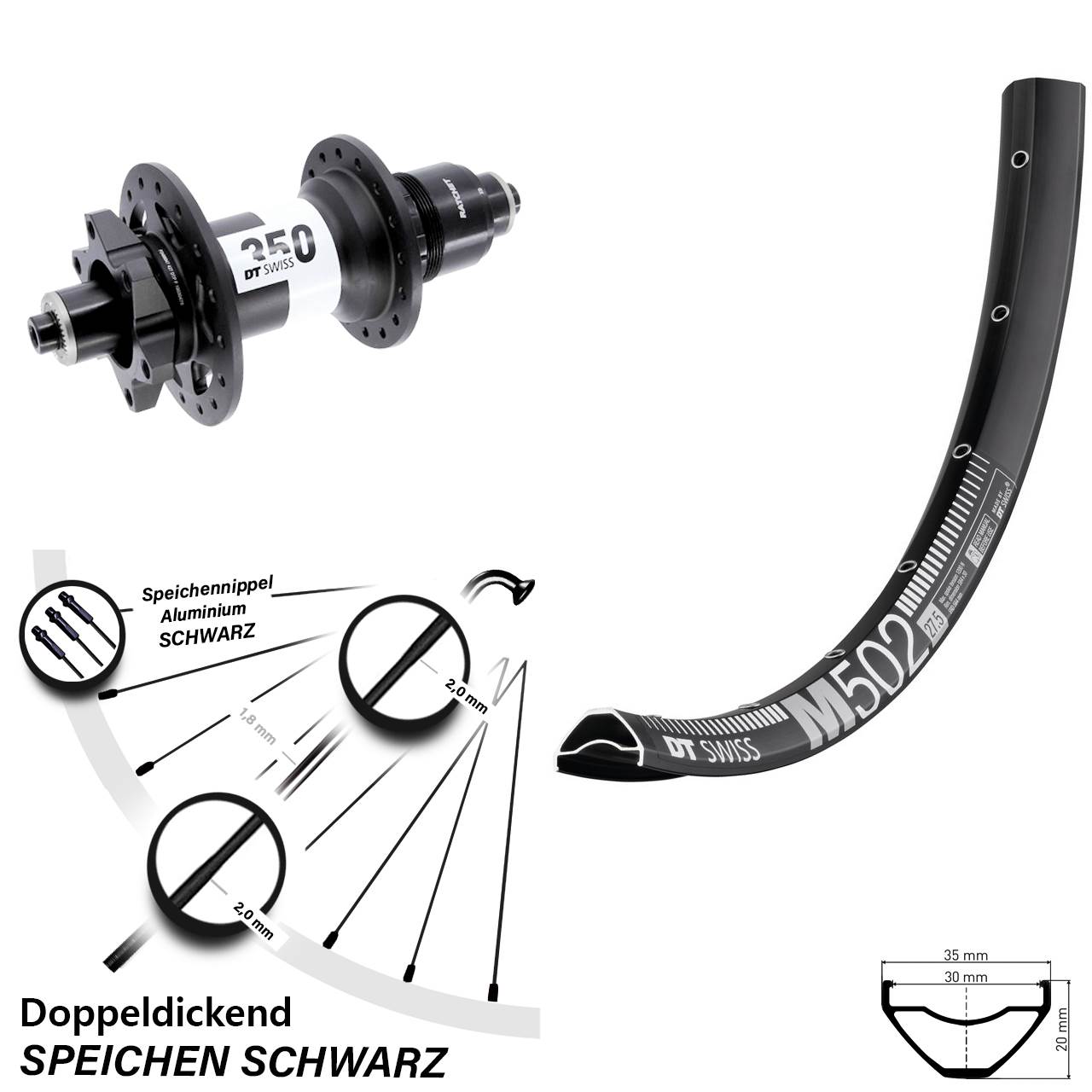 Boost Disc Hinterrad für Schnellspanner 29 Zoll DT Swiss M502-350 SRAM XD