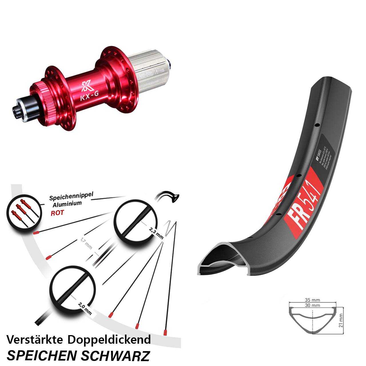 29 Zoll DT Swiss FR 541 KX-G rot Disc Hinterrad für Schnellspanner 8-12 fach