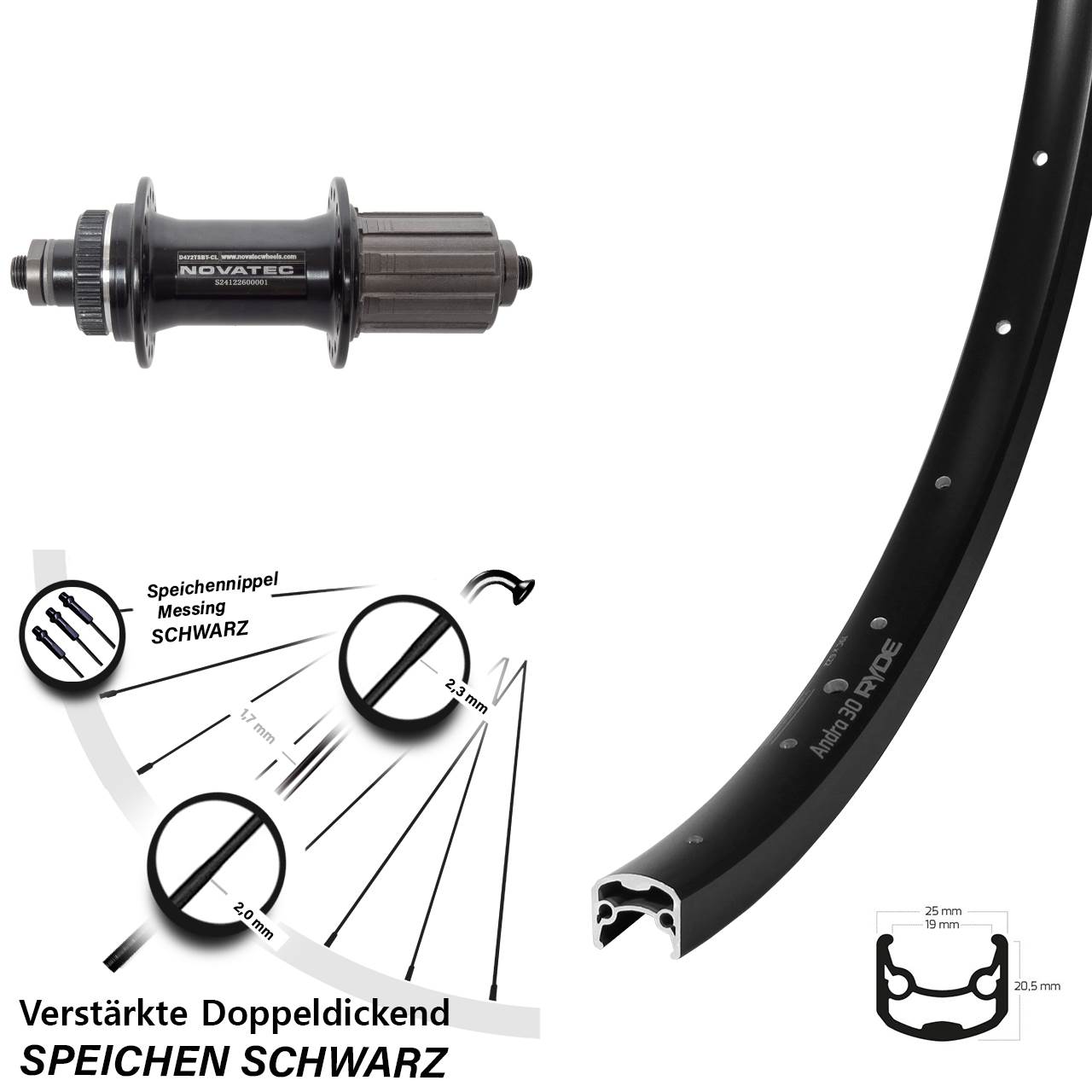 Disc Laufrad 28 Zoll Ryde Andra 30 Novatec D472 8-12 fach HG QR