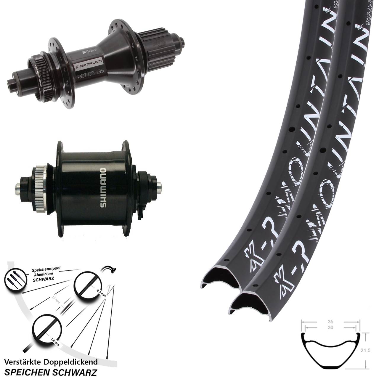 Disc Laufradsatz 29+ Zoll KX-R Mountain DT Swiss 370 Hybrid Shimano DH-UR700 Micro Spline